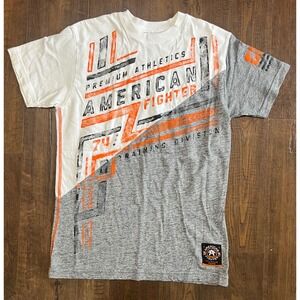 American FighterAthletics Graphic T Shirt Men's Size S White Orange Gray